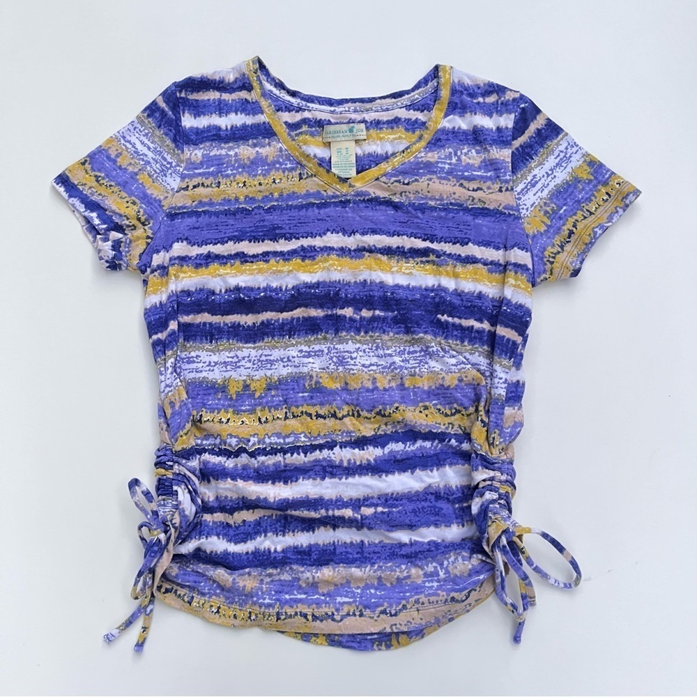 Vtg Caribbean Joe Top M 90s Y2K Striped Side Ruched Boho Abstract Grunge USA